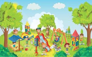 Kids playing in the park vector illustration