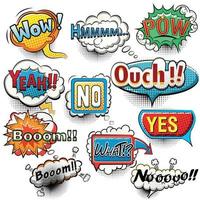 Bright comic speech bubbles screams, phrases, sounds vector