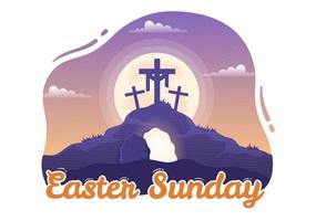 Happy Easter Sunday Day Illustration with Jesus, He is Risen and Celebration of Resurrection for Web Banner or Landing Page in Hand Drawn Templates vector