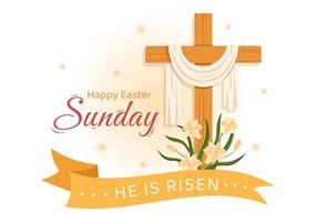 Happy Easter Sunday Day Illustration with Jesus, He is Risen and Celebration of Resurrection for Web Banner or Landing Page in Hand Drawn Templates vector