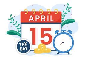 Tax Day Illustration with Clipboard Form, Clock, Calendar and Coins Money for Web Banner or Landing Page in Flat Cartoon Hand Drawn Templates vector