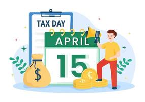 Tax Day Illustration with Clipboard Form, Clock, Calendar and Coins Money for Web Banner or Landing Page in Flat Cartoon Hand Drawn Templates vector