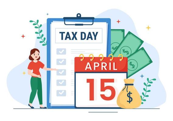 Tax Day Illustration with Clipboard Form, Clock, Calendar and Coins Money for Web Banner or Landing Page in Flat Cartoon Hand Drawn Templates