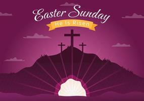 Happy Easter Sunday Day Illustration with Jesus, He is Risen and Celebration of Resurrection for Web Banner or Landing Page in Hand Drawn Templates vector