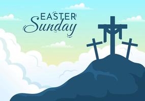 Happy Easter Sunday Day Illustration with Jesus, He is Risen and Celebration of Resurrection for Web Banner or Landing Page in Hand Drawn Templates vector