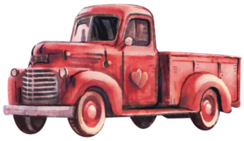 truck with hearts watercolor illustration png