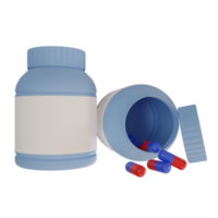 medicine pill capsule with plastic bottle 3d render illustration, Medicine and health concept. png