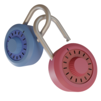 3d rendering cute cartoon illustration of two locked and unlocked padlock icons png