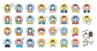 conjunto de varios vector avatares, sencillo ilustración de masculino y hembra caras, separable y cambiable partes