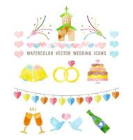 Watercolor vector wedding icons