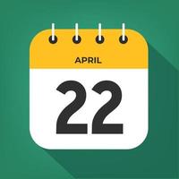 April day 22. Number twenty-two on a white paper with yellow color border on a green background vector. vector