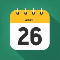 April day 26. Number twenty-six on a white paper with yellow color border on a green background vector. vector