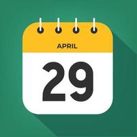 April day 29. Number twenty-nine on a white paper with yellow color border on a green background vector. vector