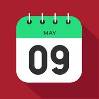 May day 9. Number nine on a white paper with green color border on a red background vector. vector