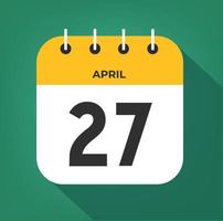 April day 27. Number twenty-seven on a white paper with yellow color border on a green background vector. vector