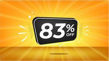 83 percent off. Yellow banner with eighty-three percent discount on a black balloon for mega big sales. vector