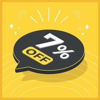 7 percent off. 3D floating balloon with promotion for sales on yellow background vector