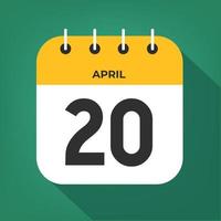 April day 20. Number twenty on a white paper with yellow color border on a green background vector. vector