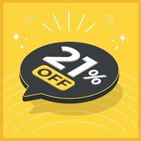 21 percent off. 3D floating balloon with promotion for sales on yellow background vector