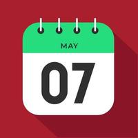 May day 7. Number seven on a white paper with green color border on a red background vector. vector