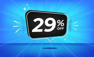 29 percent off. Blue banner with twenty-nine percent discount on a black balloon for mega big sales. vector