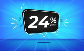 24 percent off. Blue banner with twenty-four percent discount on a black balloon for mega big sales. vector