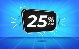 25 percent off. Blue banner with twenty-five percent discount on a black balloon for mega big sales. vector