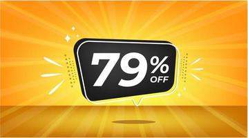 79 percent off. Yellow banner with seventy-nine percent discount on a black balloon for mega big sales. vector