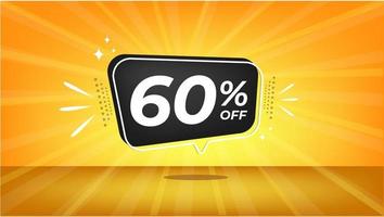 60 percent off. Yellow banner with sixty percent discount on a black balloon for mega big sales. vector