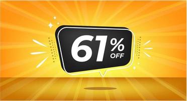 61 percent off. Yellow banner with sixty-one percent discount on a black balloon for mega big sales. vector