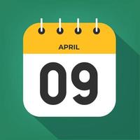 April day 9. Number nine on a white paper with yellow color border on a green background vector. vector