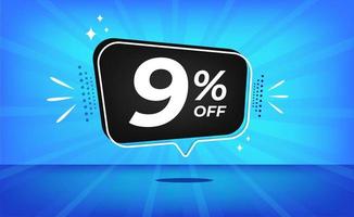 9 percent off. Blue banner with nine percent discount on a black balloon for mega big sales. vector