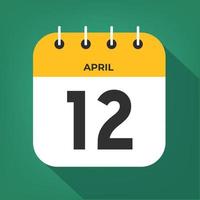 April day 12. Number twelve on a white paper with yellow color border on a green background vector. vector