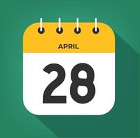 April day 28. Number twenty-eight on a white paper with yellow color border on a green background vector. vector