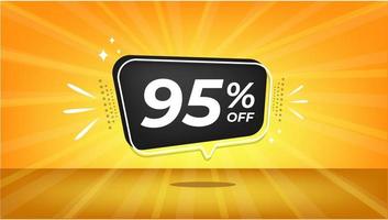 95 percent off. Yellow banner with ninety-five percent discount on a black balloon for mega big sales. vector