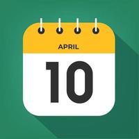 April day 10. Number ten on a white paper with yellow color border on a green background vector. vector