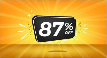 87 percent off. Yellow banner with eighty-seven percent discount on a black balloon for mega big sales. vector