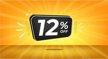 12 percent off. Yellow banner with twelve percent discount on a black balloon for mega big sales. vector