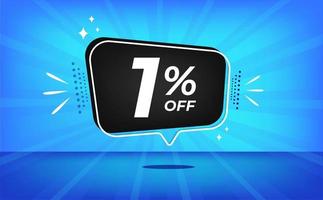 1 percent off. Blue banner with one percent discount on a black balloon for mega big sales. vector