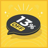 13 percent off. 3D floating balloon with promotion for sales on yellow background vector