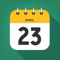 April day 23. Number twenty-three on a white paper with yellow color border on a green background vector. vector