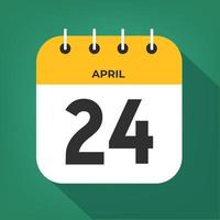 April day 24. Number twenty-four on a white paper with yellow color border on a green background vector. vector