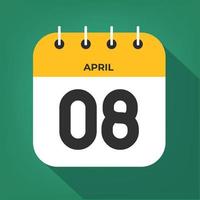 April day 8. Number eight on a white paper with yellow color border on a green background vector. vector