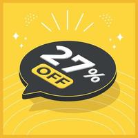 27 percent off. 3D floating balloon with promotion for sales on yellow background vector