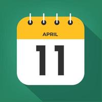 April day 11 Number eleven on a white paper with yellow color border on a green background vector. vector