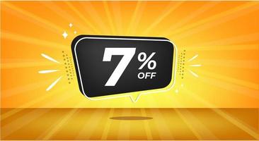 7 percent off. Yellow banner with seven percent discount on a black balloon for mega big sales. vector