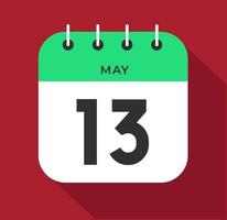 May day 13. Number thirteen on a white paper with green color border on a red background vector. vector