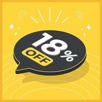 18 por ciento apagado. 3d flotante globo con promoción para ventas en amarillo antecedentes vector