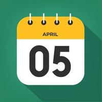 April day 5. Number five on a white paper with yellow color border on a green background vector. vector