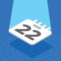 March 22 - 3D White calendar floating with spotlight on blue background vector